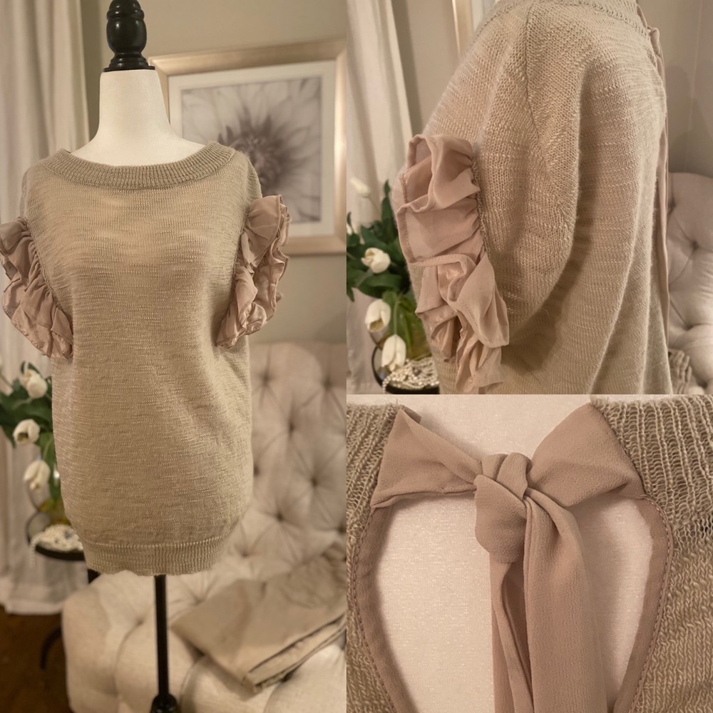 🖤Twin-Set Simona Barbieri Drop Sleeve Sweater with Ruffle Trim and Tie B…